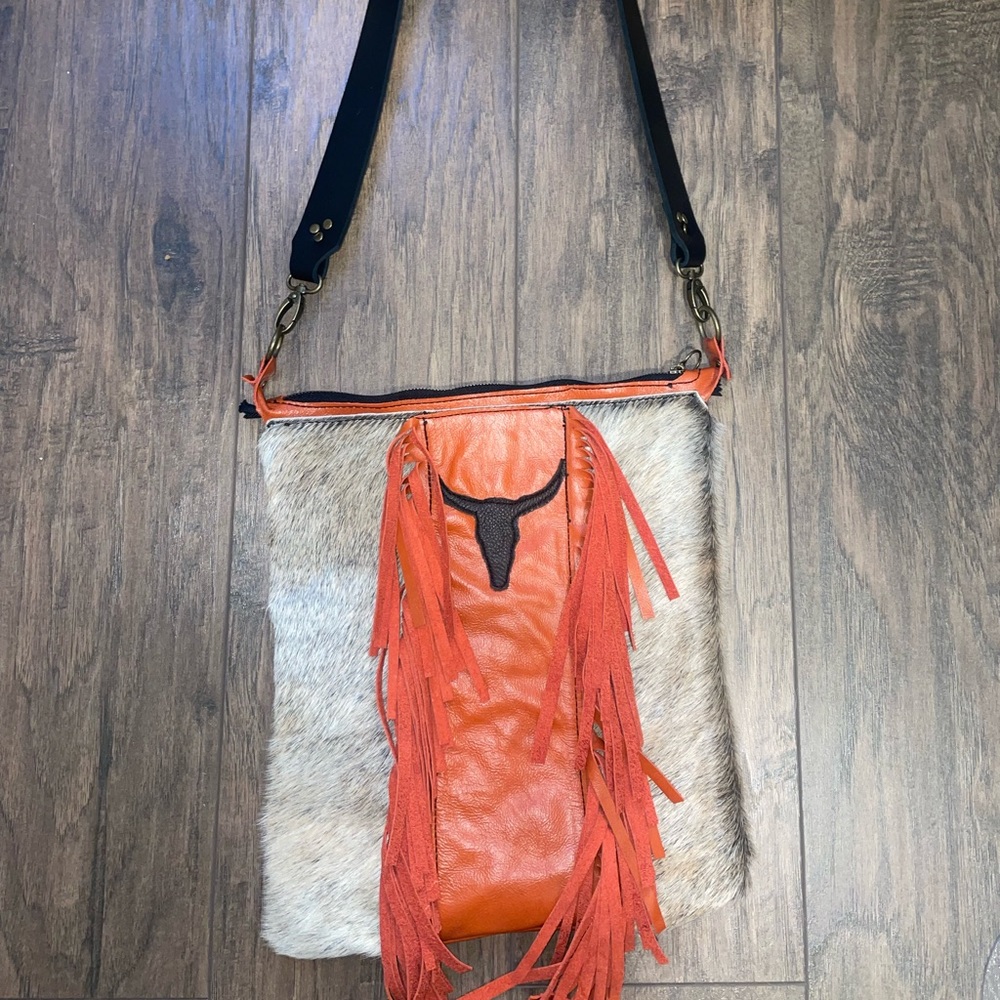 Western cowhide purse with fringe